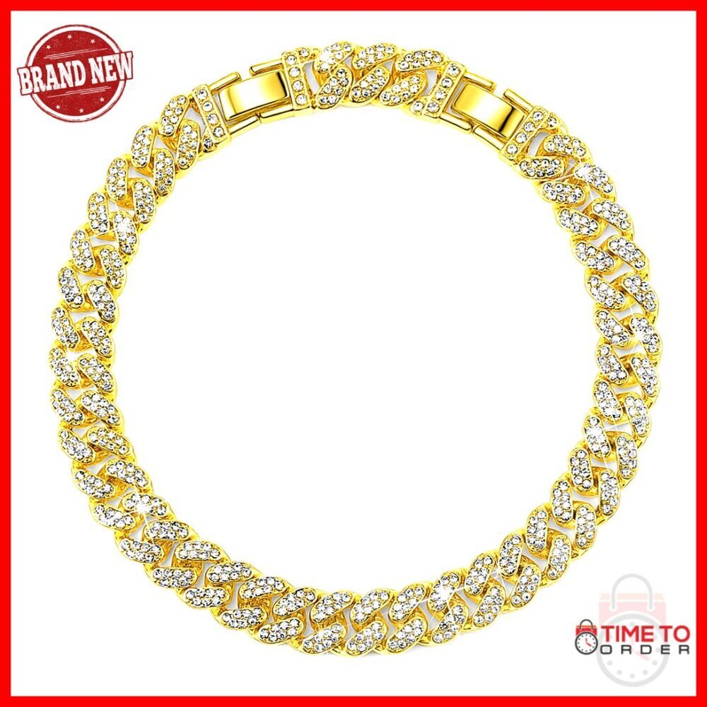 Adjustable Chunky Cuban Link Anklet with Rhinestones and Detachable Extender